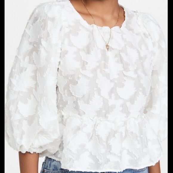 🐢 Free People Callie Puff-Sleeve Appliqué Top Size S - Picture 2 of 12